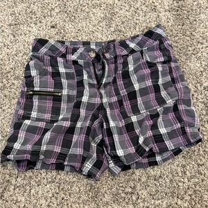 Faded Glory Plaid Women's Cargo Shorts - Black and Purple